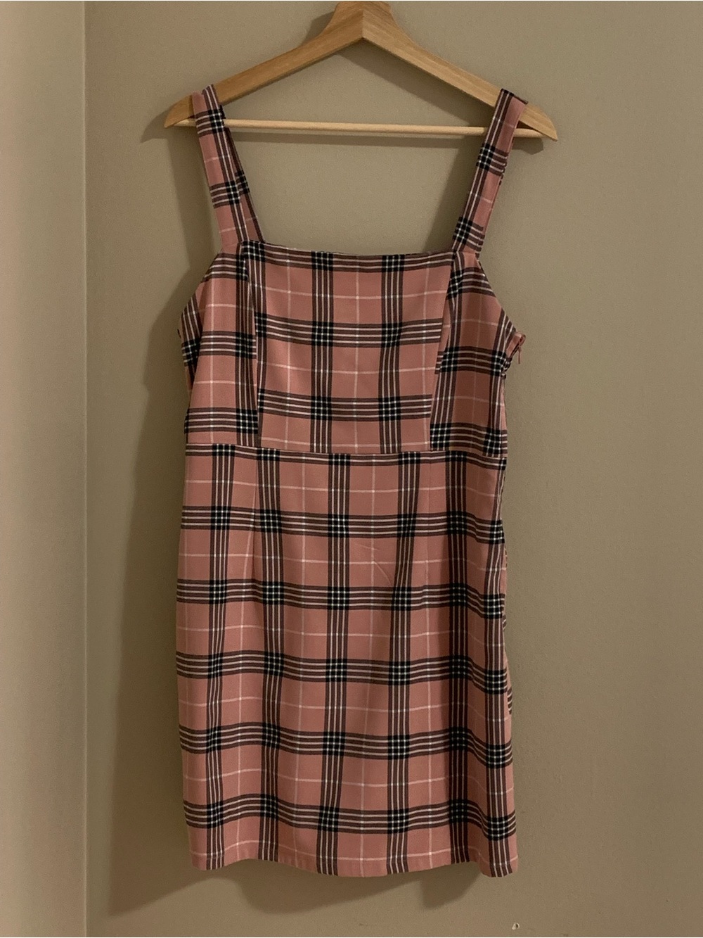 H&M Pink Plaid Square-Neck Mini Dress